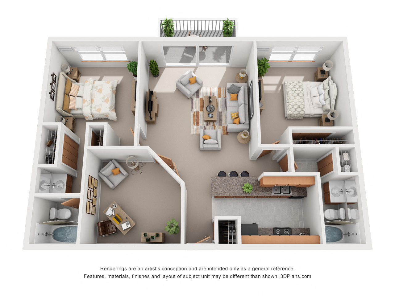 Floor plan for 2 beds, 2 baths, 1138 sqft